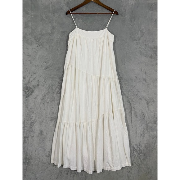 Abercrombie & Fitch Dresses & Skirts - Abercrombie & Fitch Dress Sz M White Linen Blend Tiered Maxi Adjustable Coastal